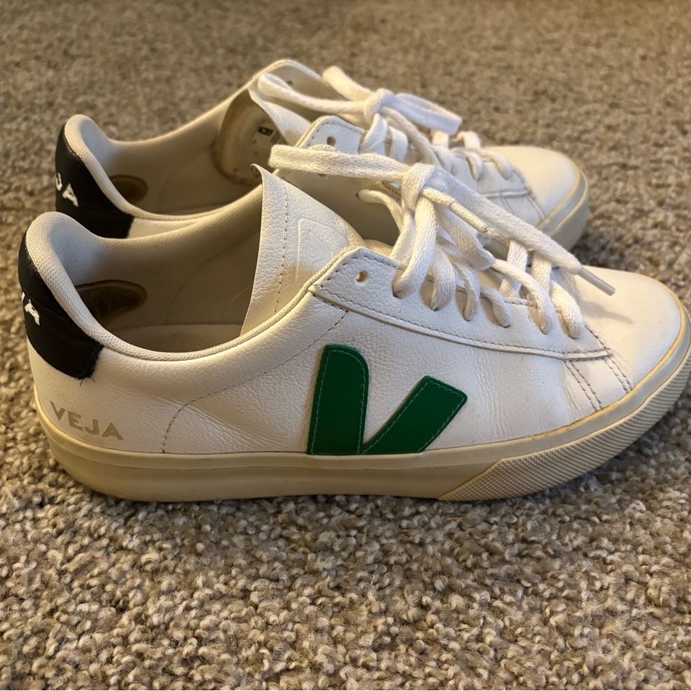 Veja White Sneakers with Green Logo
